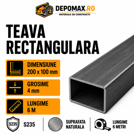 Teava rectangulara 200 x 100 x 4 mm, 6 metri